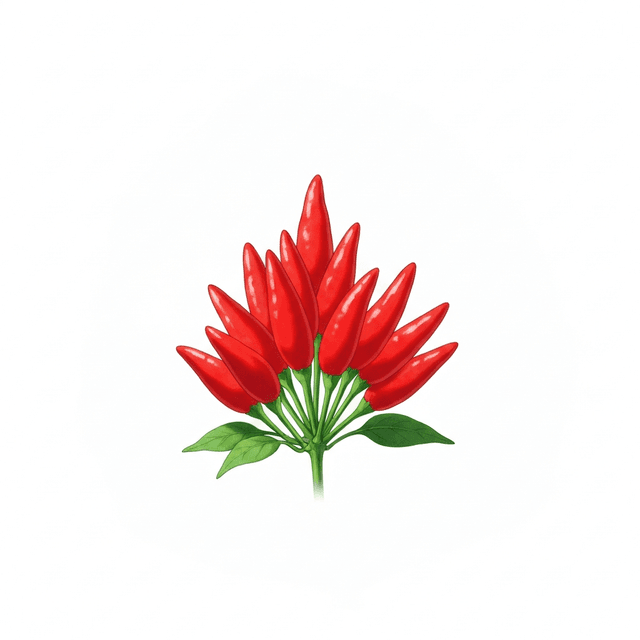 Red Chili Pepper (พริกชี้ฟ้า (Prik Chee Faa)) Ghibli style botanical illustration
