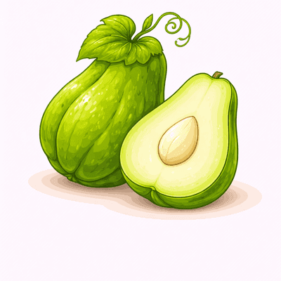 Chayote (ฟักแม้ว (Fak Maeo)) Ghibli style botanical illustration