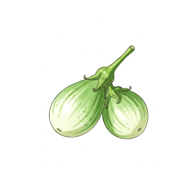 Thai Eggplant (มะเขือ (Ma Khua)) Ghibli style botanical illustration