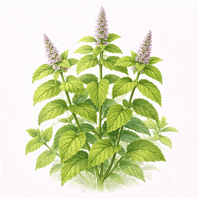 Mint (สะระแหน่ (Saranae)) Ghibli style botanical illustration