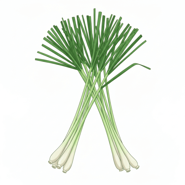 Lemongrass (ตะไคร้ (Takrai)) Ghibli style botanical illustration