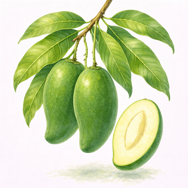 Mango (มะม่วง (Mamuang)) Ghibli style botanical illustration