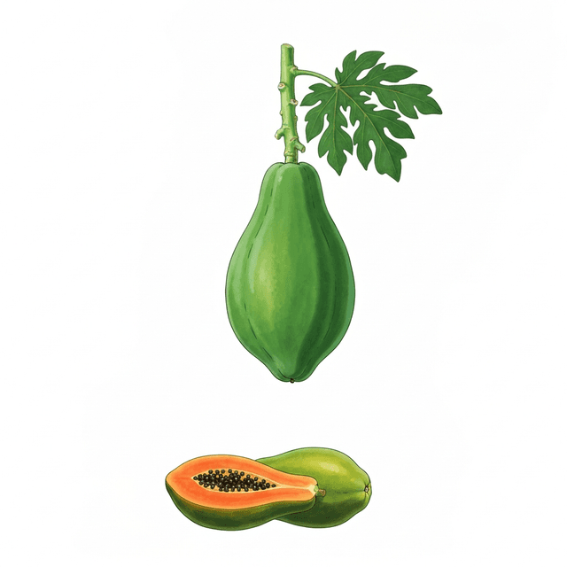 Papaya (มะละกอ (Malako)) Ghibli style botanical illustration