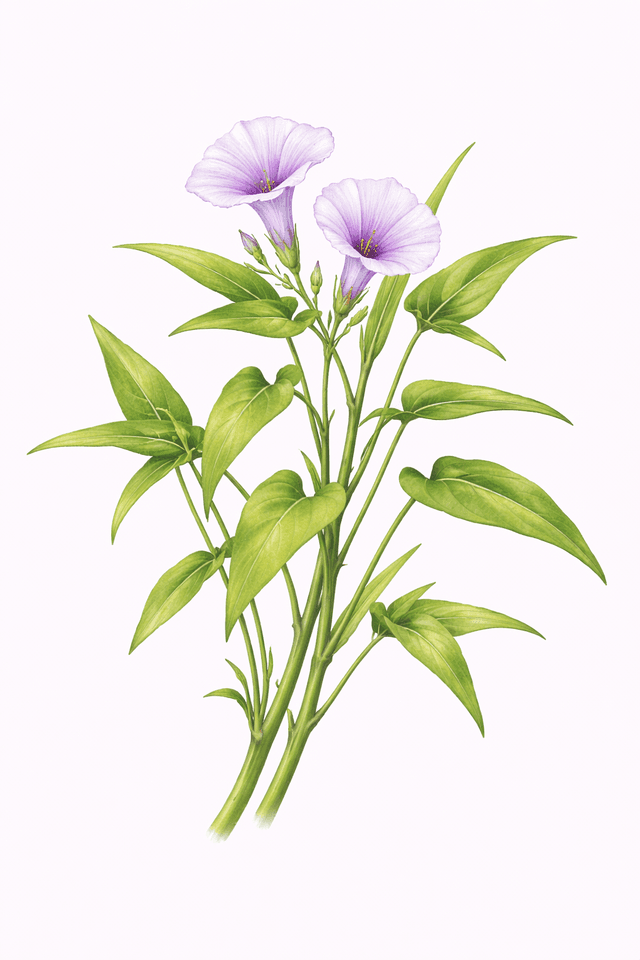 Water Spinach (ผักบุ้ง (Pak Boong)) Ghibli style botanical illustration